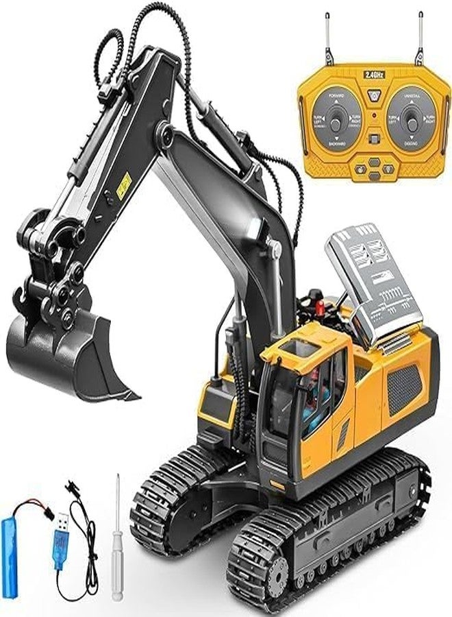 JOYJAY Remote Control Excavator Toy for 6-12 yr Boys,Birthday Gifts for Kids 4-7 8 9 10 11 Year Old, RC Construction Toys with Metal Shovel, Lights, Sounds 2.4Ghz - Image 1